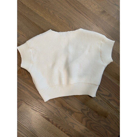 ZARA Sweater Top Womens Size M Ivory Cropped Textured Knit Cap Sleeve - Picture 2 of 4